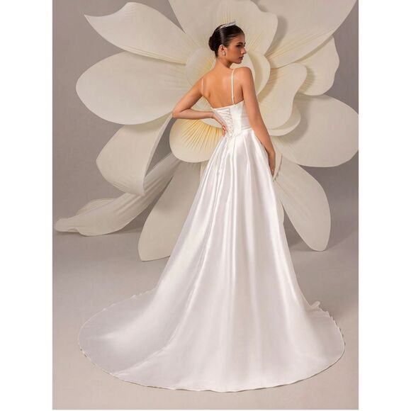 Wedding Dress NWT Satin Luxury Modern Wedding Gown Corset - Picture 3 of 11